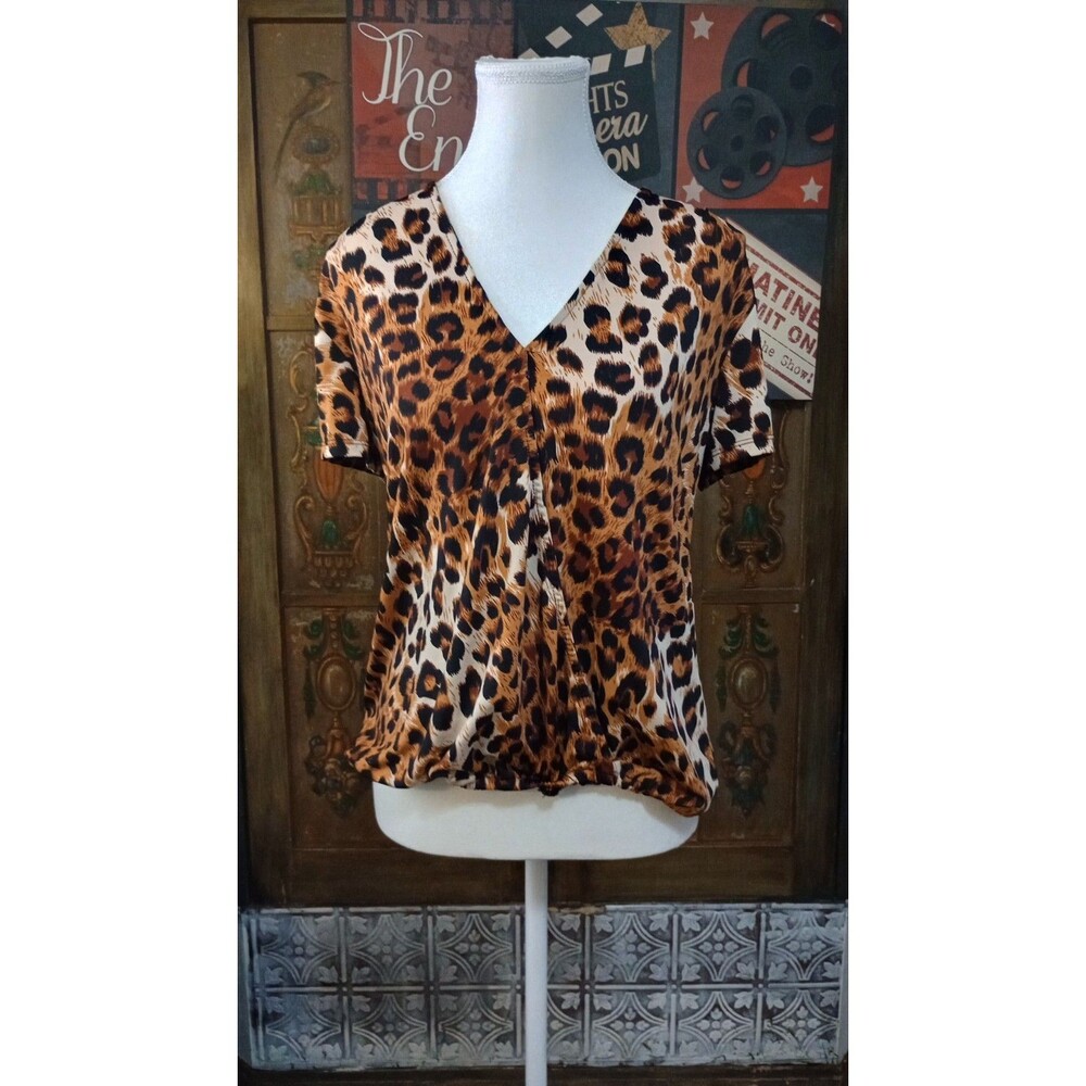 Forgotten Grace Women's Size S Leopard Animal Print V-Neck Twist Blouse Sz S